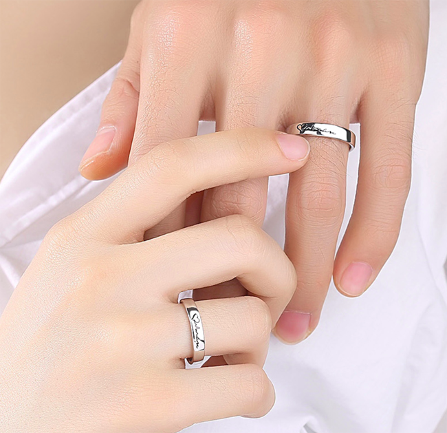 Custom Engraved Heartbeat Wedding Rings for Couples (Adjustable Size)