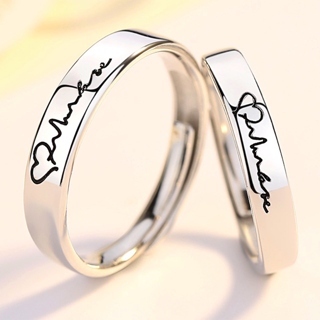 Custom Engraved Heartbeat Wedding Rings for Couples (Adjustable Size)
