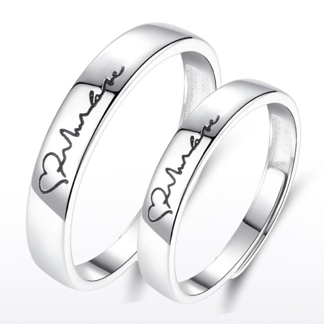 Custom Engraved Heartbeat Wedding Rings for Couples (Adjustable Size)