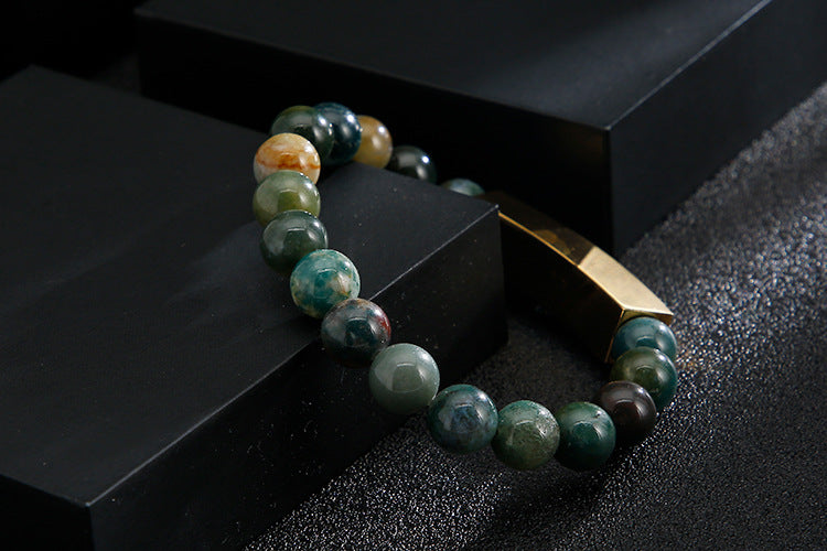 Engraved Agate Beads Fashion Mens Bracelet 22cm