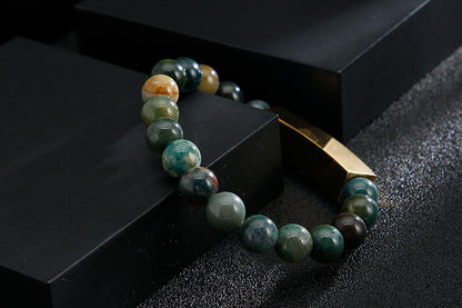 Engraved Agate Beads Fashion Mens Bracelet 22cm