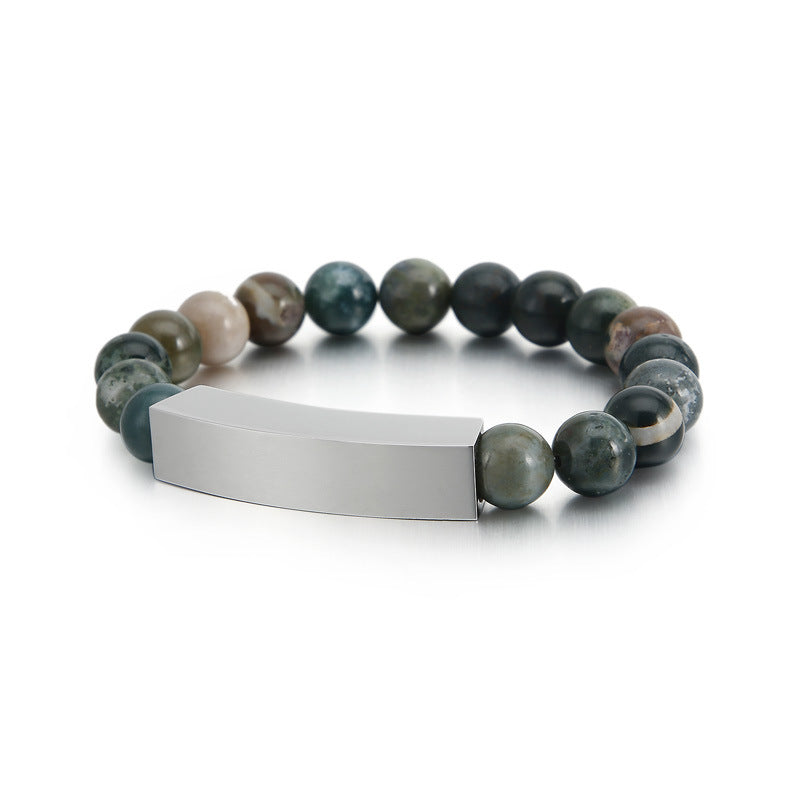 Engraved Agate Beads Fashion Mens Bracelet 22cm