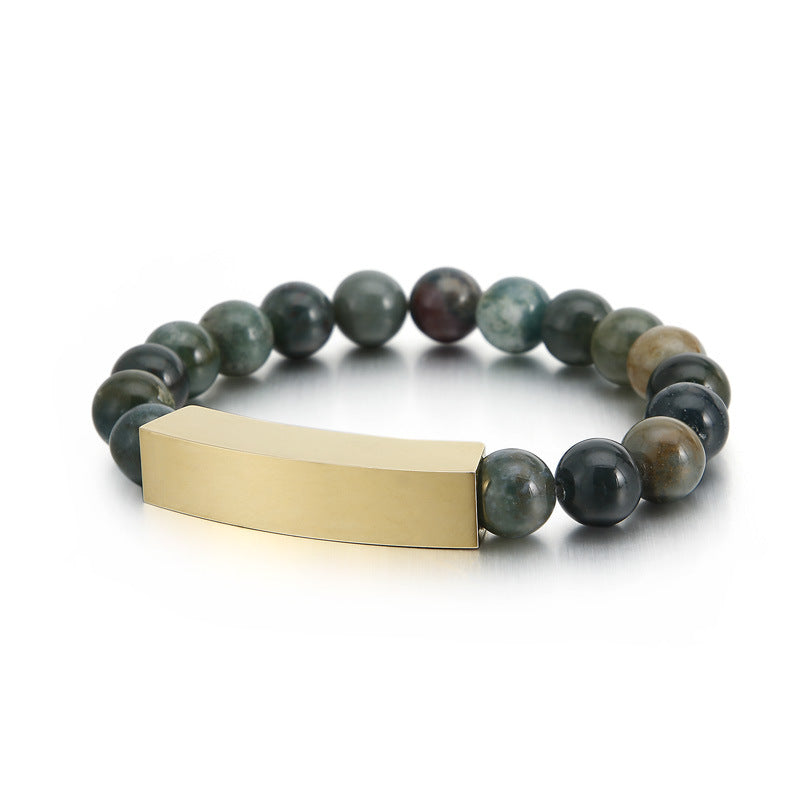 Engraved Agate Beads Fashion Mens Bracelet 22cm