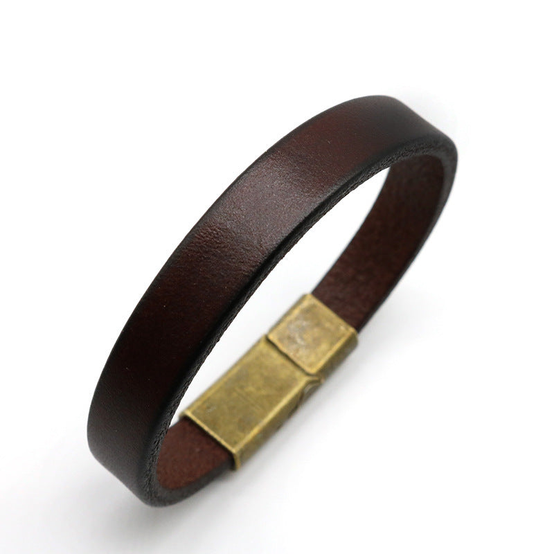 Custom Name Mens Leather Bracelet 22.5cm