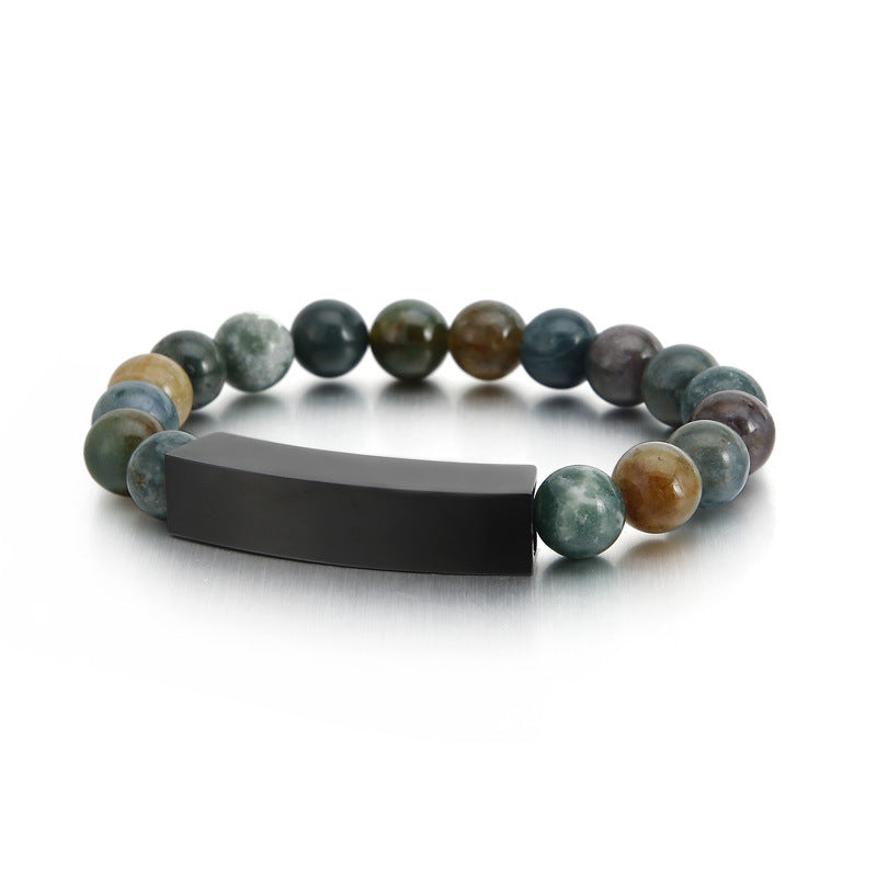 Engraved Agate Beads Fashion Mens Bracelet 22cm