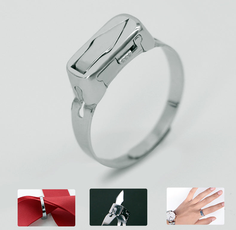 Adjustable Self Defense Ring | Unisex Stainless Steel Hidden Blade Ring | EDC Tool for Women & Men