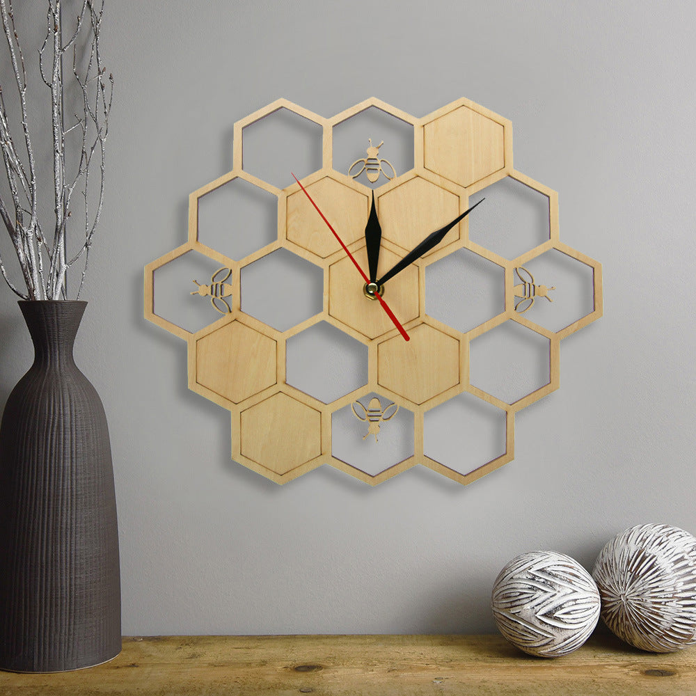 Wooden HoneyComb Wall Deco Clock