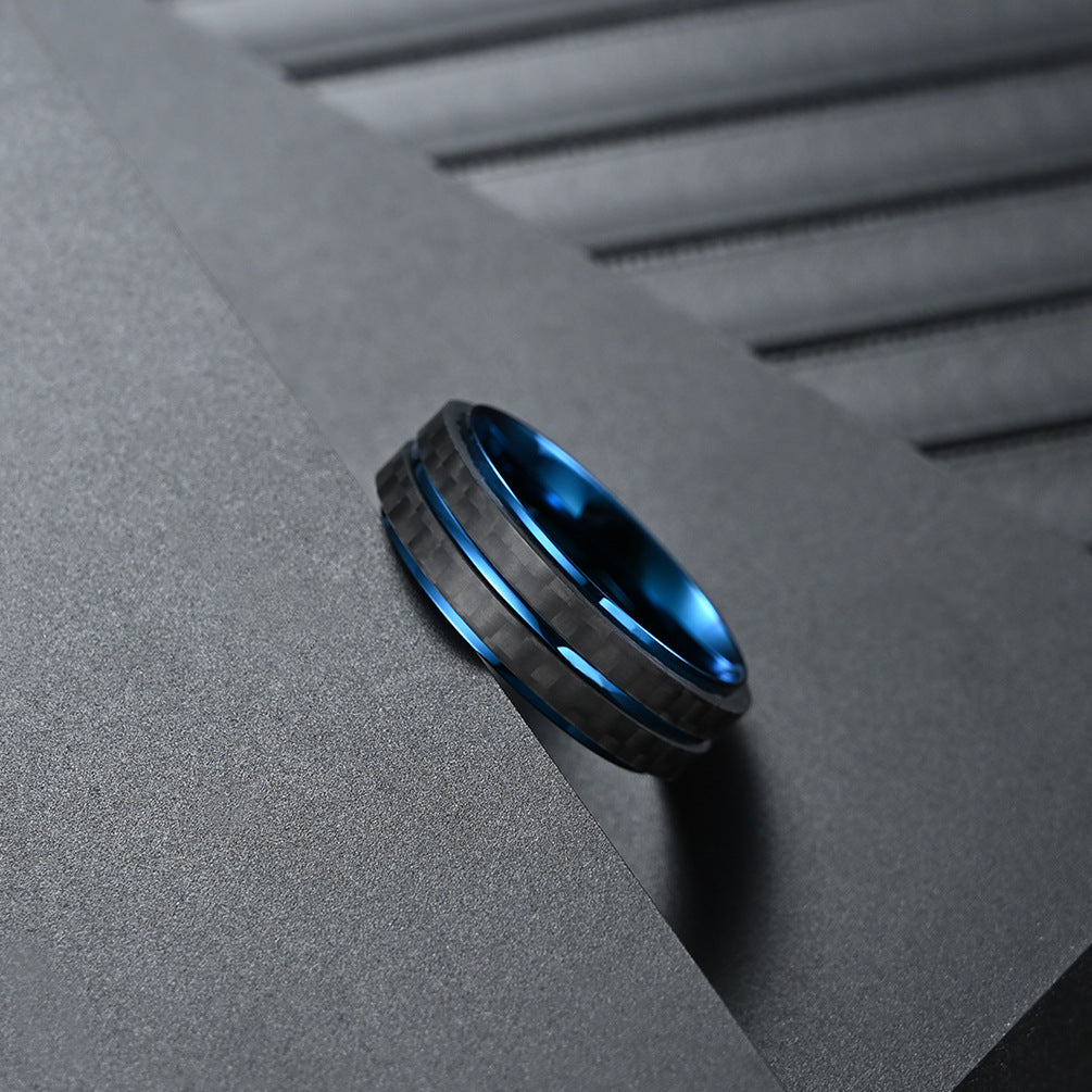 Engraved Mens Wedding Band Carbon Fiber 7.4mm