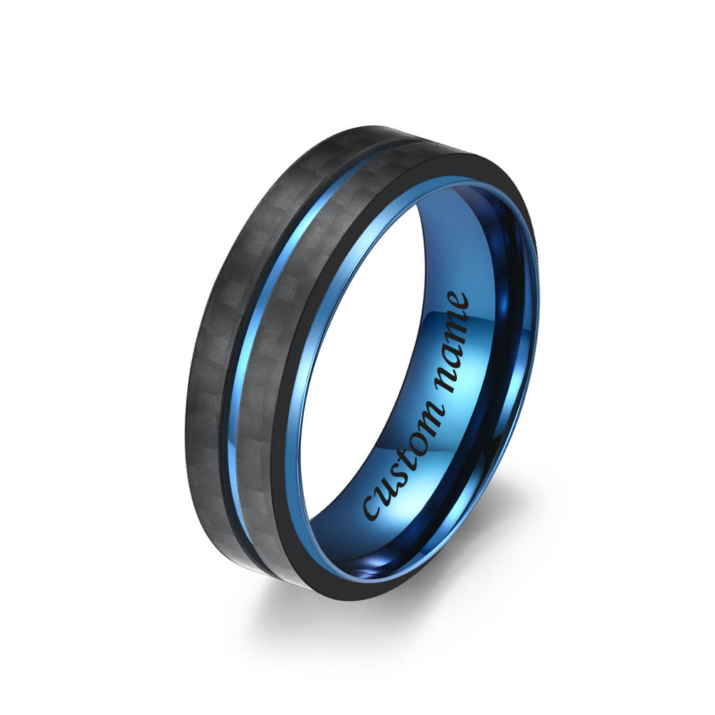 Engraved Mens Wedding Band Carbon Fiber 7.4mm
