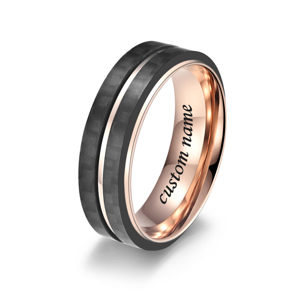 Engraved Mens Wedding Band Carbon Fiber 7.4mm