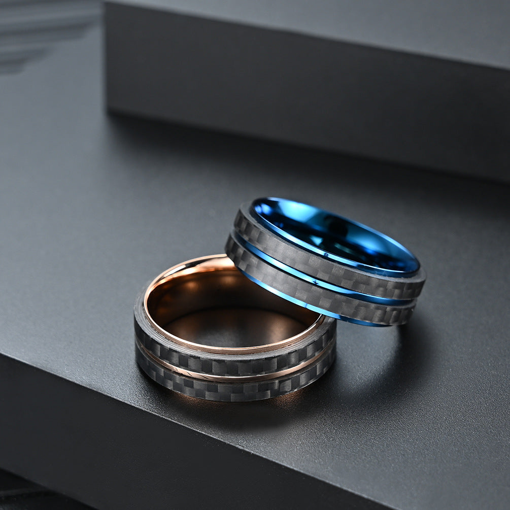 Engraved Mens Wedding Band Carbon Fiber 7.4mm