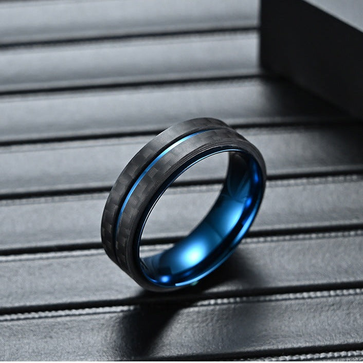 Engraved Mens Wedding Band Carbon Fiber 7.4mm