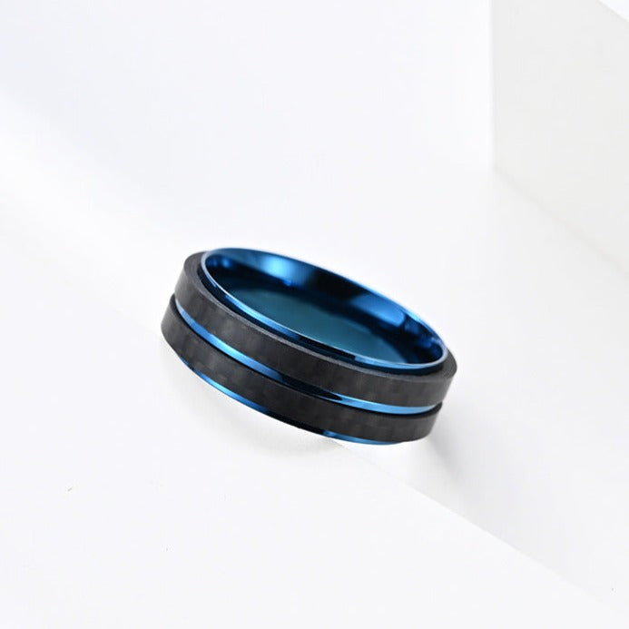 Engraved Mens Wedding Band Carbon Fiber 7.4mm