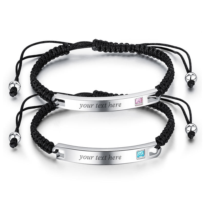 2 Pcs Engraved Matching Friendship Bracelets Set