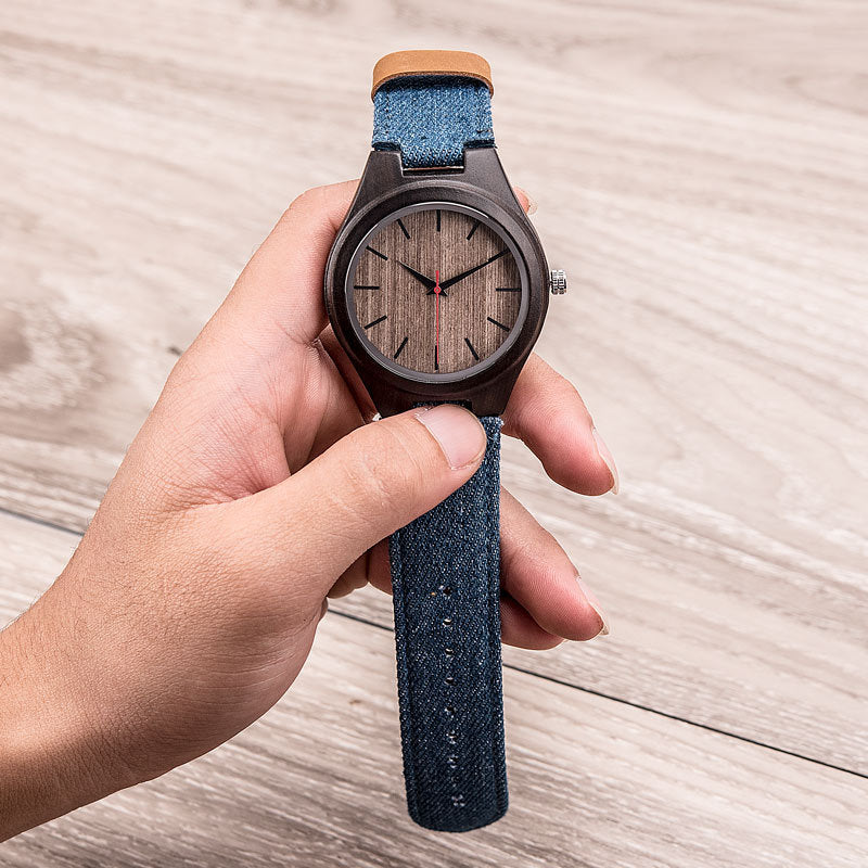 Wooden Couple Watch Set with Canvas Strap