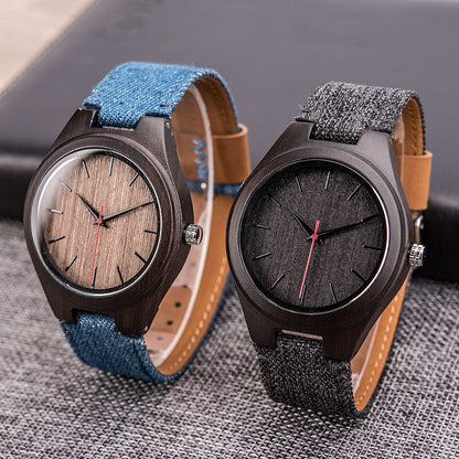 Wooden Couple Watch Set with Canvas Strap