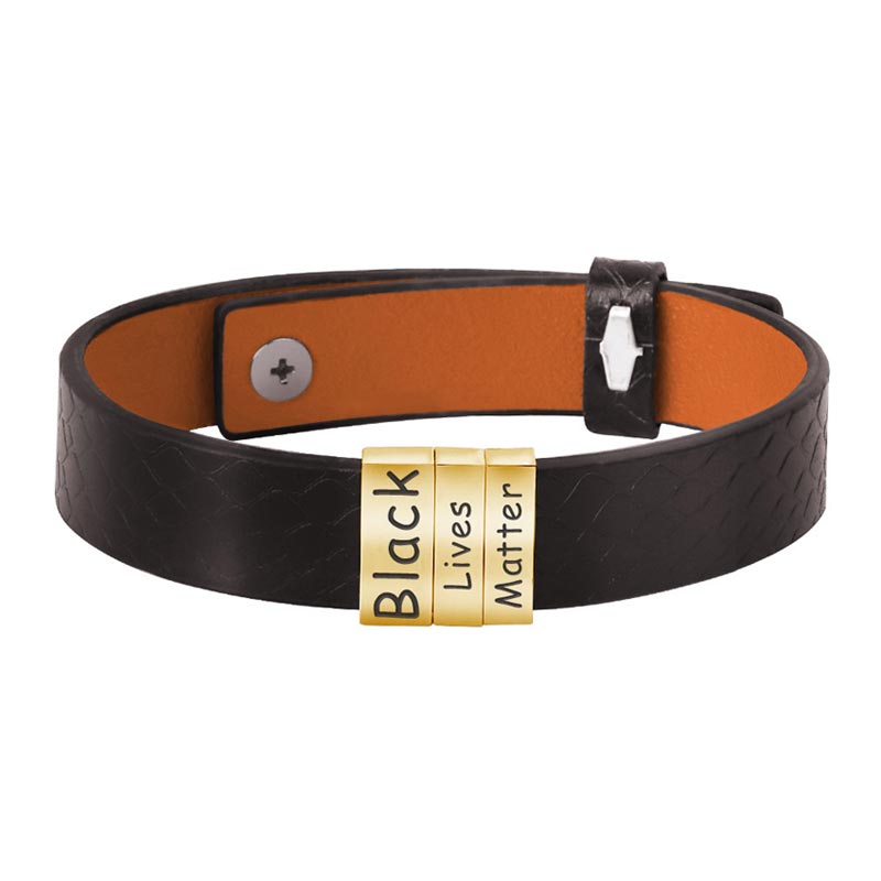 Engraved Charms Leather Bracelet for Men