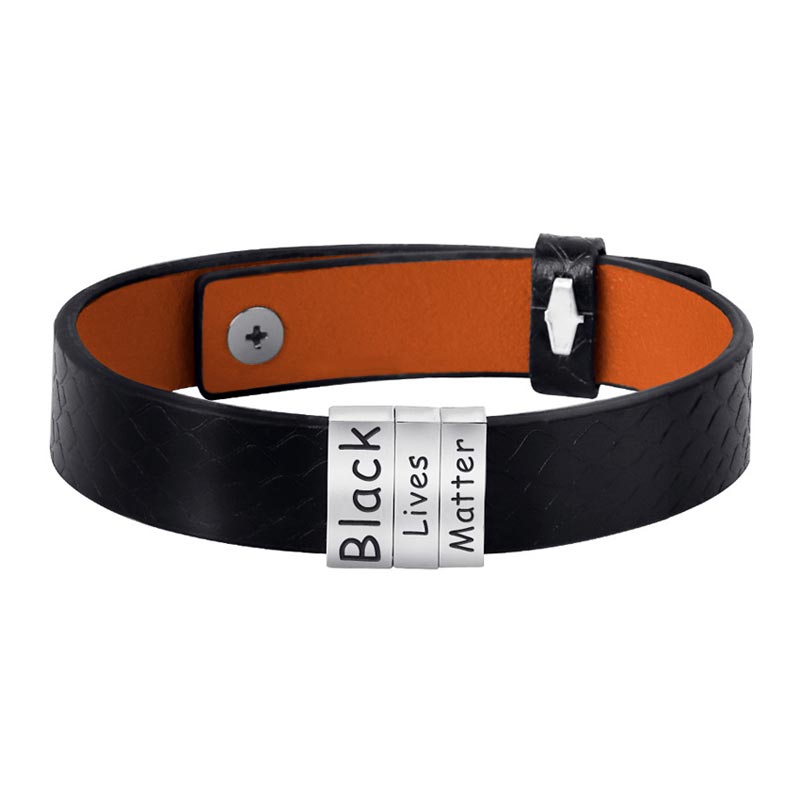 Engraved Charms Leather Bracelet for Men