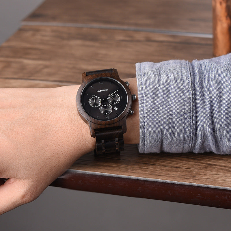 Customized Chronograph Wood Couple Watch Set