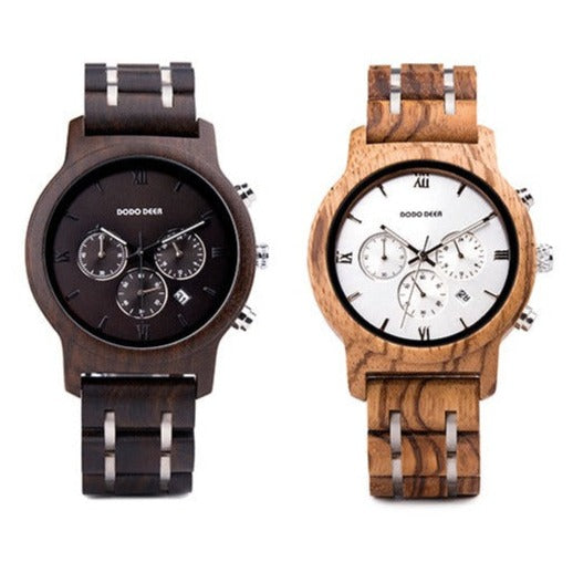 Customized Chronograph Wood Couple Watch Set