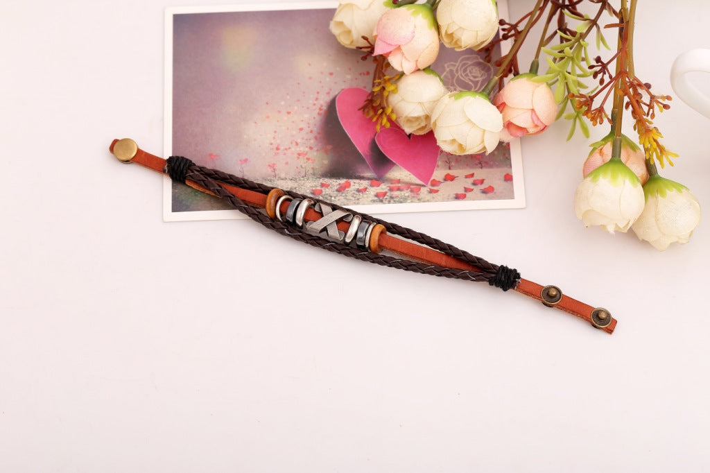 Leather Braided Rope Wrap Bracelet Gift for Guys