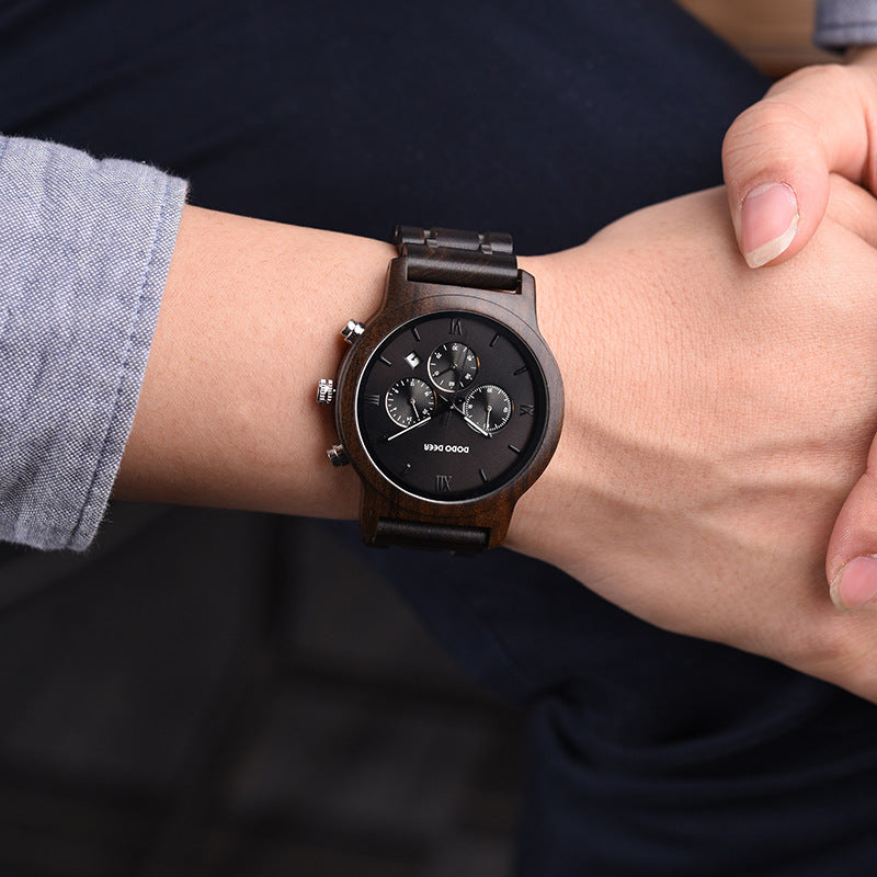 Customized Chronograph Wood Couple Watch Set