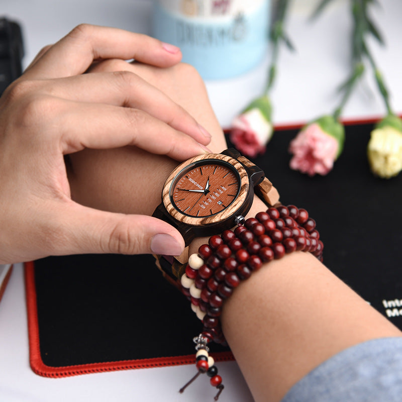 Matching Wood Couple Calendar Watch Set with Custom Engraving