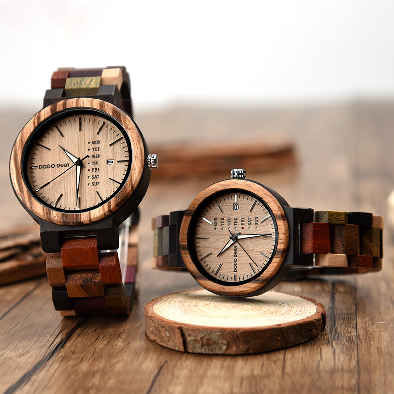 Matching Wood Couple Calendar Watch Set with Custom Engraving