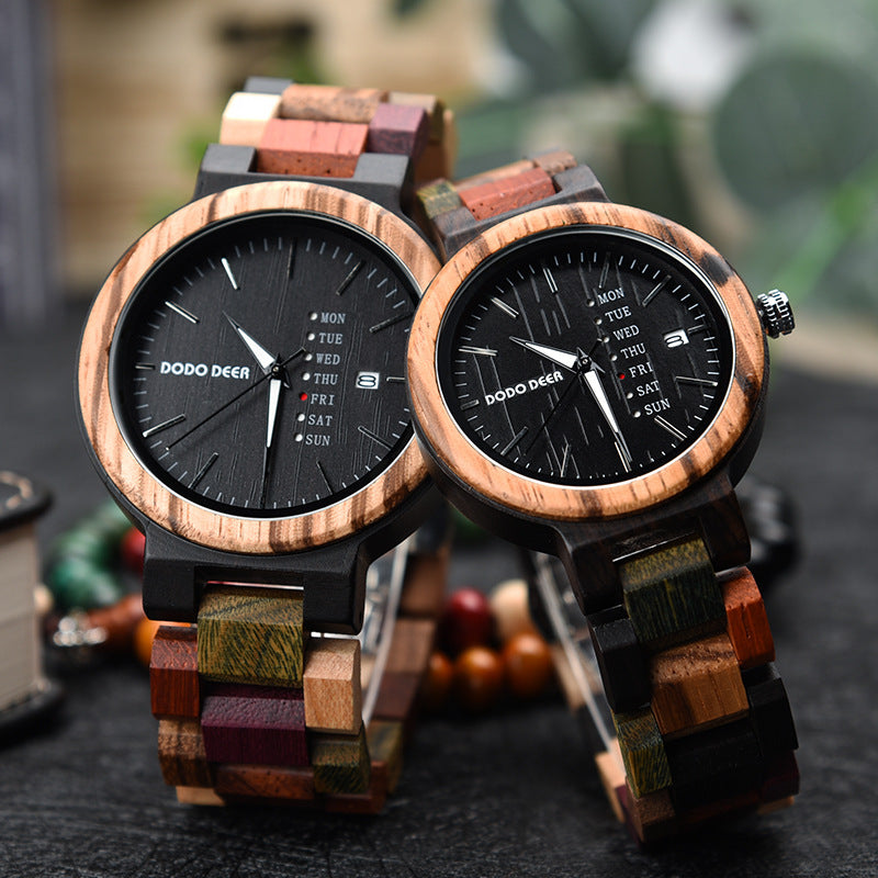 Matching Wood Couple Calendar Watch Set with Custom Engraving