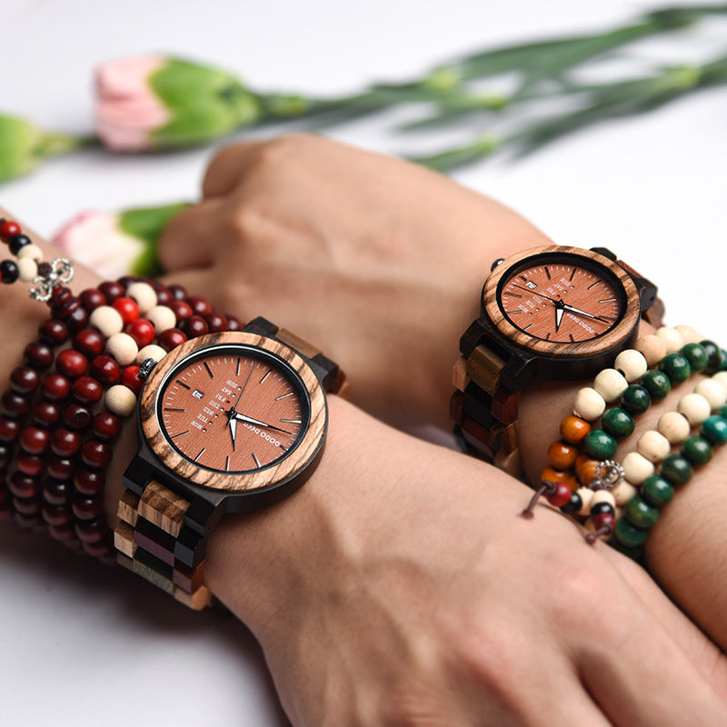 Matching Pair Multifunctional Wooden Couple Watch