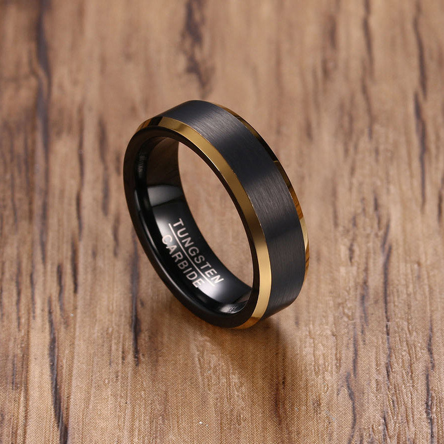 Engraved Mens Ring Black Tungsten