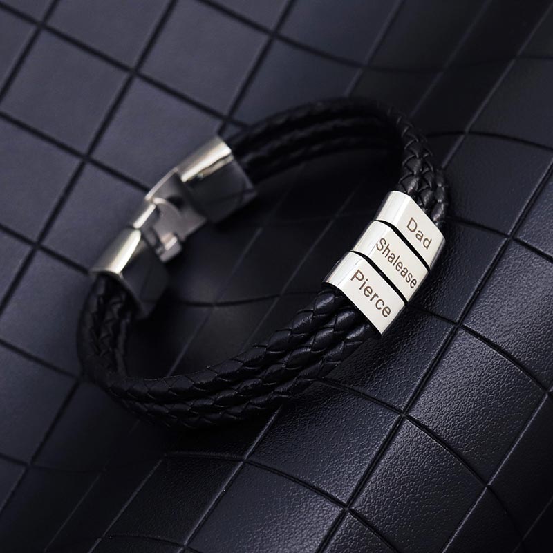 Family Names Charm Mens Leather Bracelet