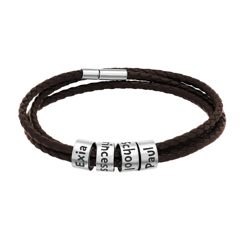 Gift for Dad - Leather Bracelet with Family Names