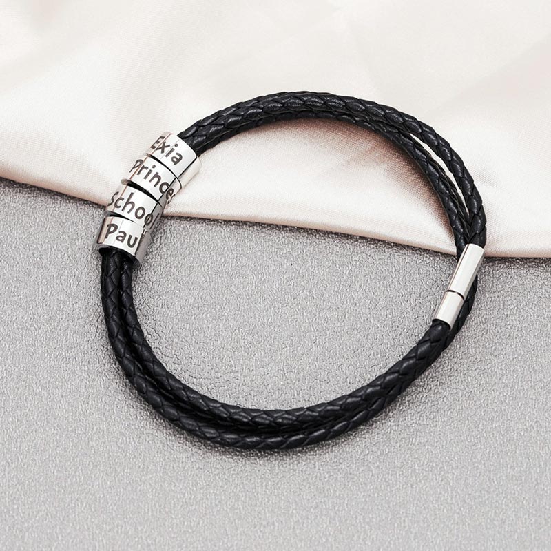 Gift for Dad - Leather Bracelet with Family Names