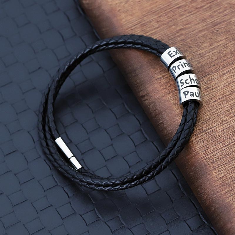 Gift for Dad - Leather Bracelet with Family Names