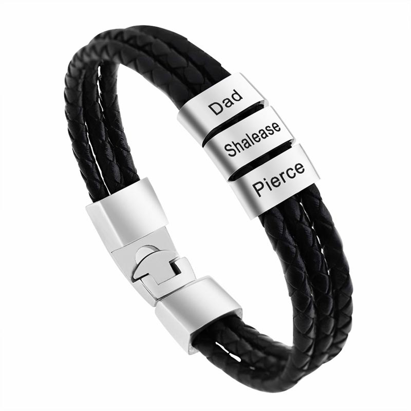 Family Names Charm Mens Leather Bracelet