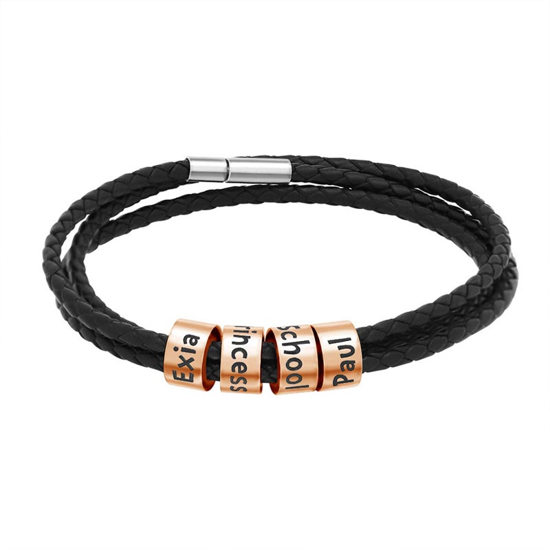 Gift for Dad - Leather Bracelet with Family Names