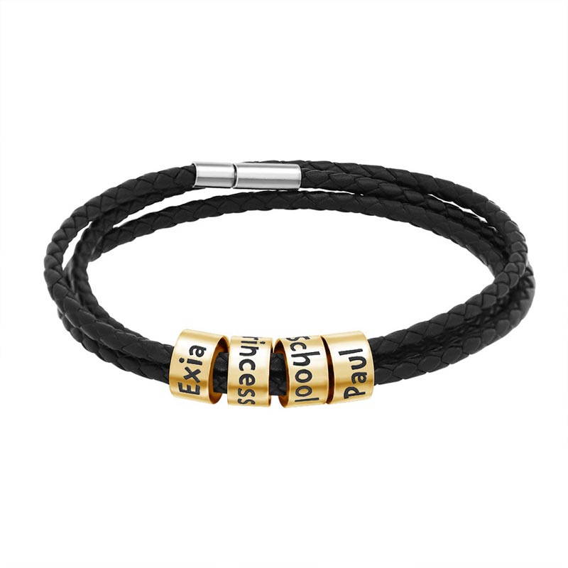 Gift for Dad - Leather Bracelet with Family Names