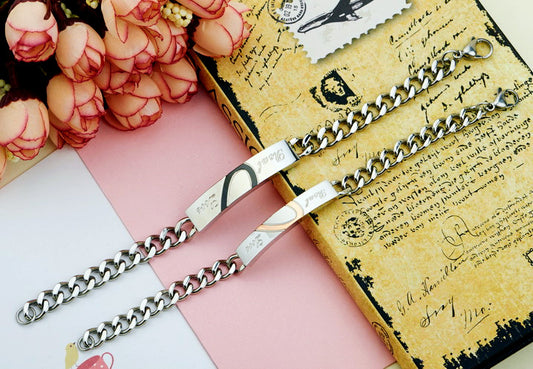 Personalized 2 Hearts Matching Bracelets for Him and Her