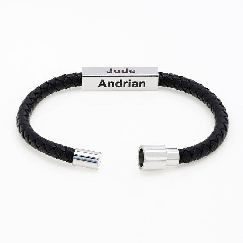 Custom Engraved Mens Leather Bracelet