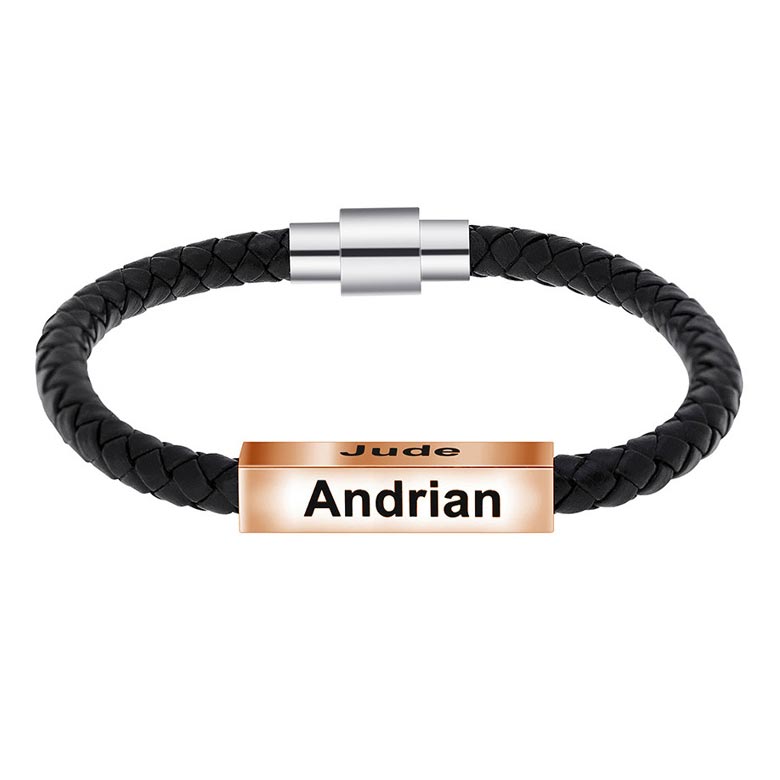 Custom Engraved Mens Leather Bracelet
