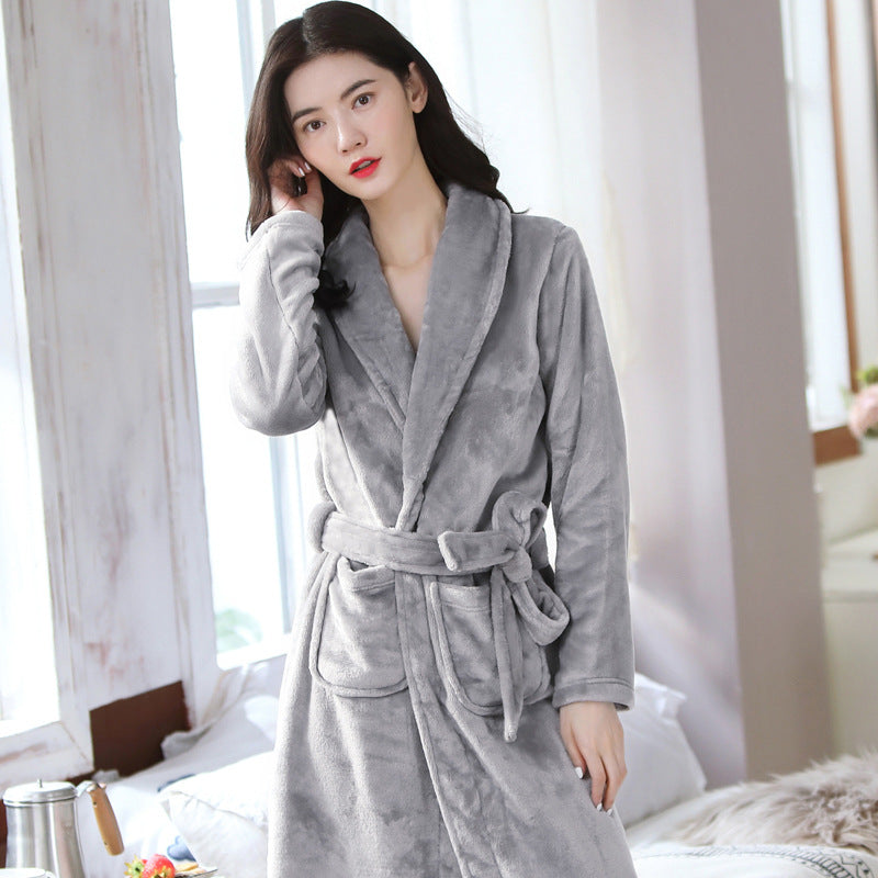 Flannel Bathrobe Winter Nightgown Set for Couples