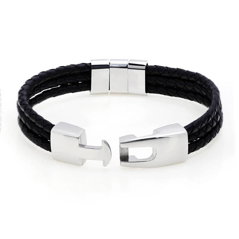 Family Names Charm Mens Leather Bracelet