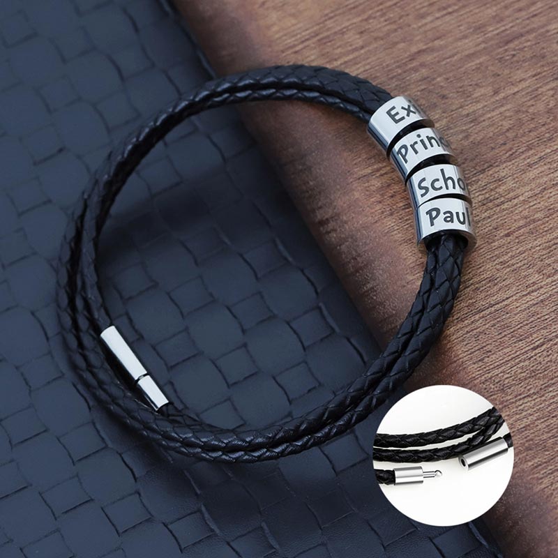 Gift for Dad - Leather Bracelet with Family Names