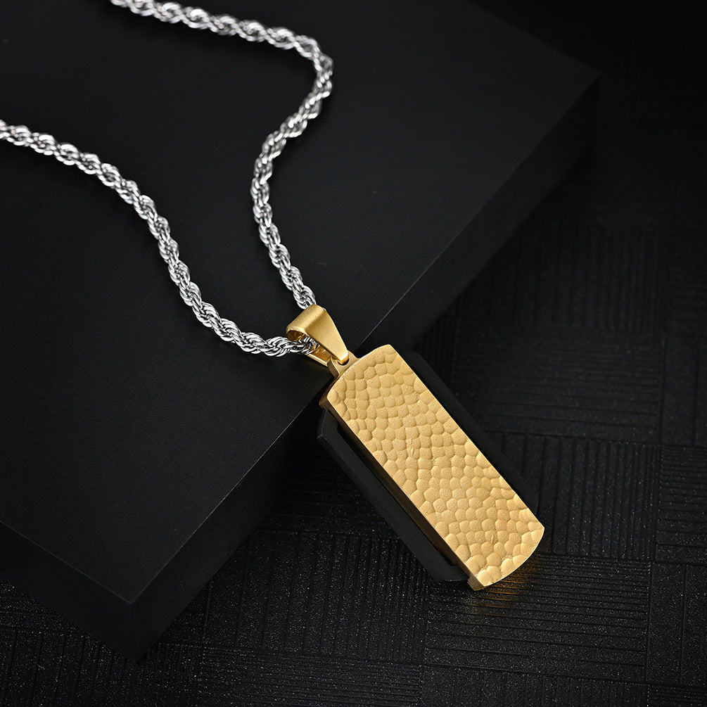 Custom Hammered Mens Pendant Necklace