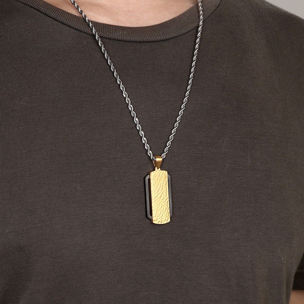 Custom Hammered Mens Pendant Necklace