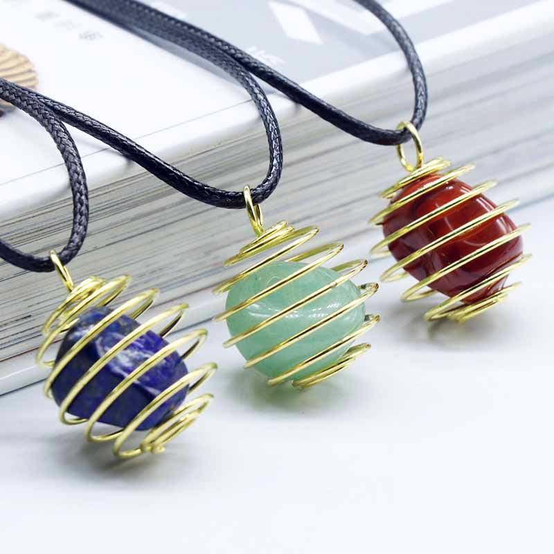 Healing Carnelian Gemstone Spiral Wrapped Necklace