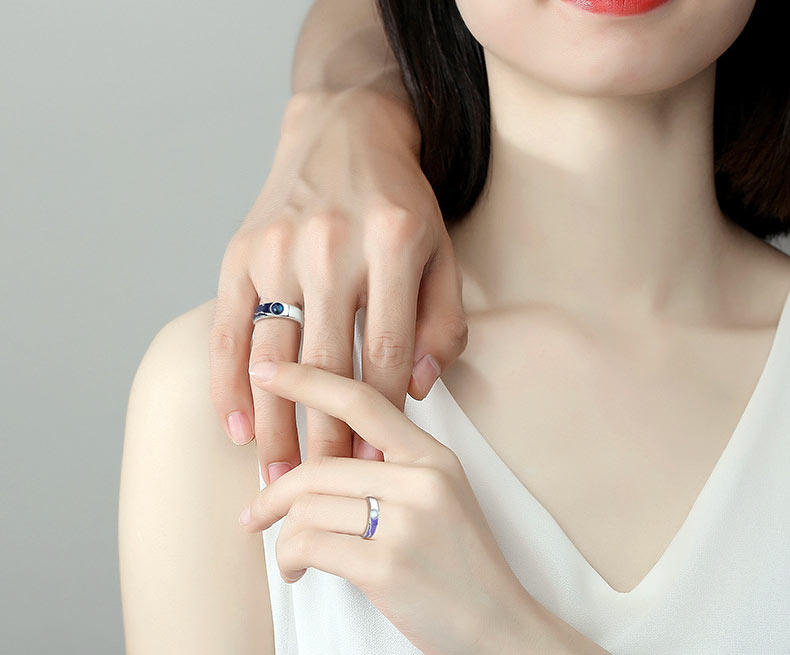 Couples Engagement Rings Set Sterling Silver (Adjustable Size)