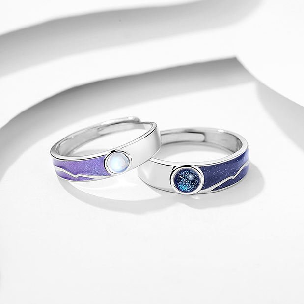 Couples Engagement Rings Set Sterling Silver (Adjustable Size)