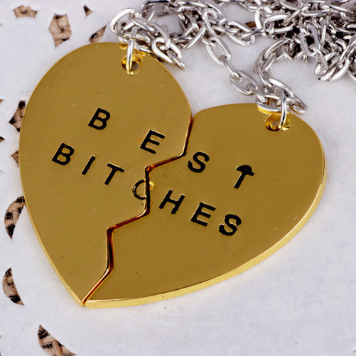 Best Bitches Heart BFF Necklace Set for 2